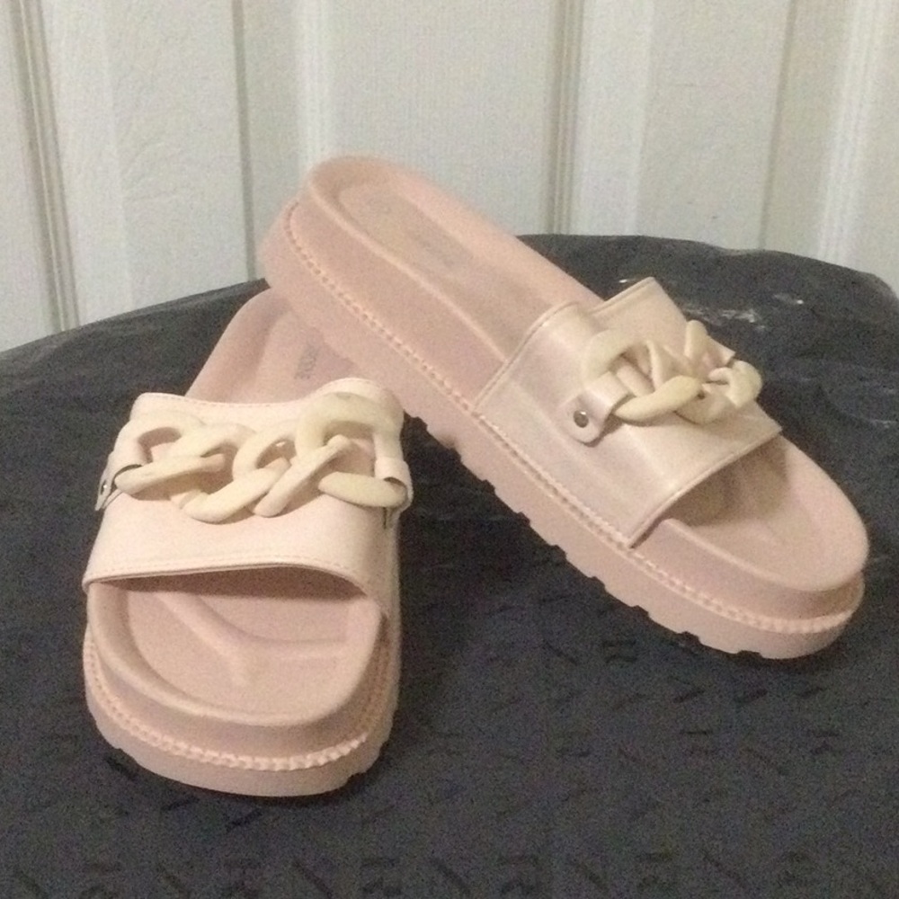 ❤️Women's Pink Chain-Accent Slide Sandals❤️